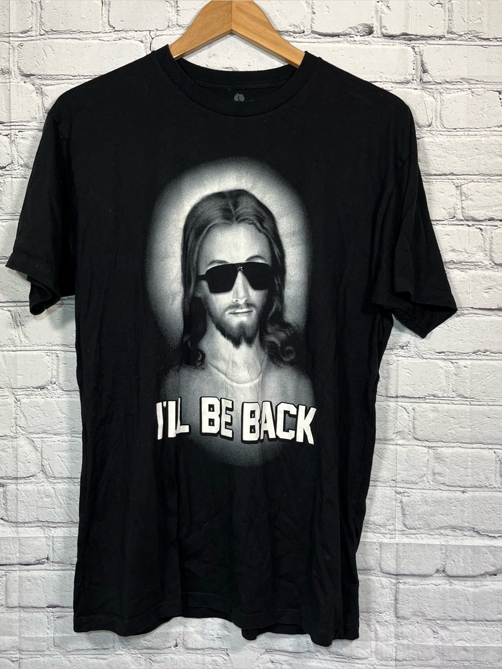 Jesus Christ I’LL Be Back Terminator T Shirt Mens Large Black Savior Funny